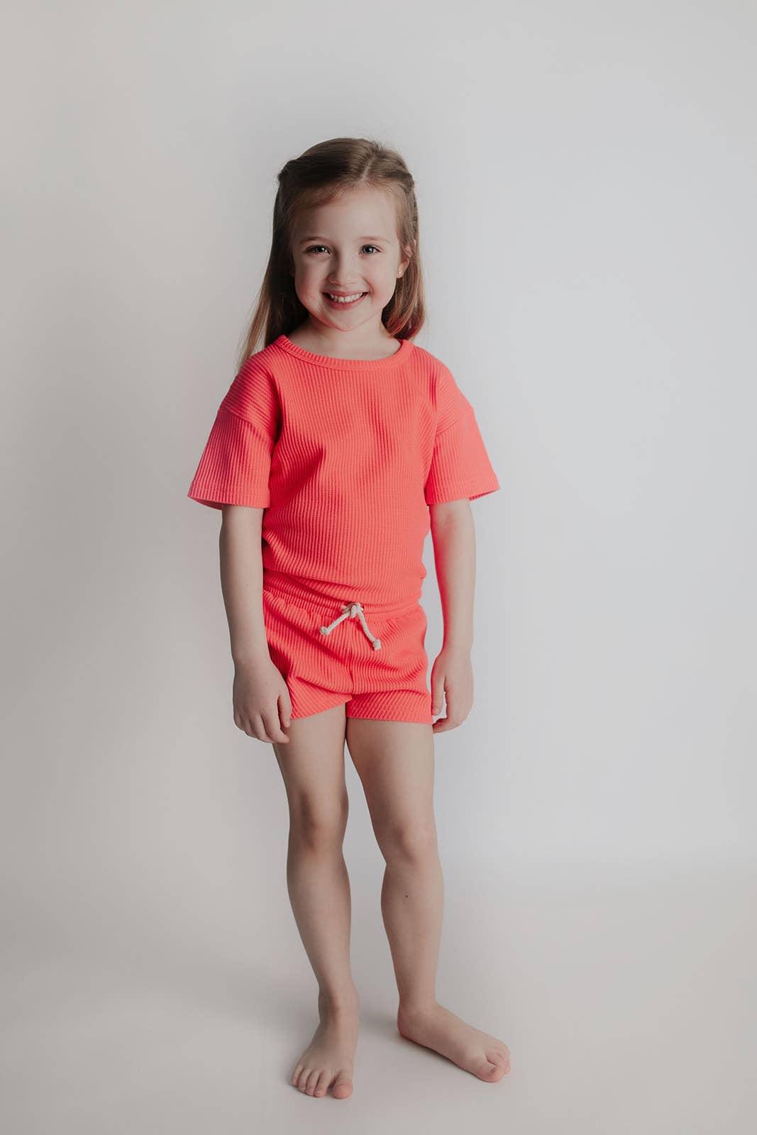 Waffle knit Neon Pink Summer Shorts Set