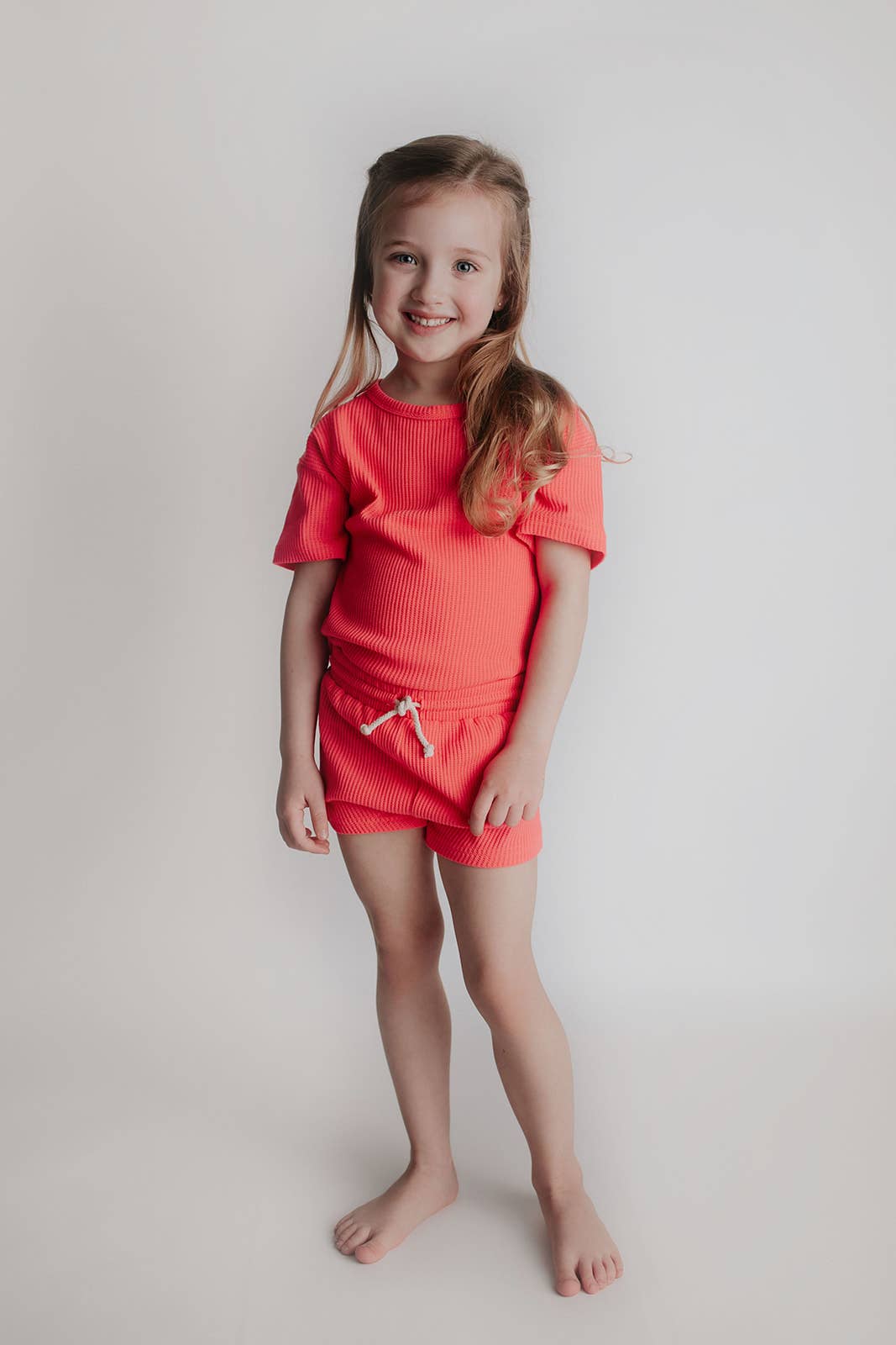 Waffle knit Neon Pink Summer Shorts Set