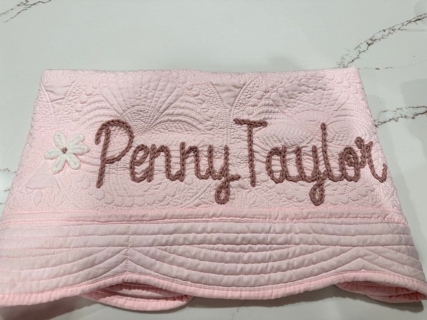 Heirloom Quilt-Hand stitched name