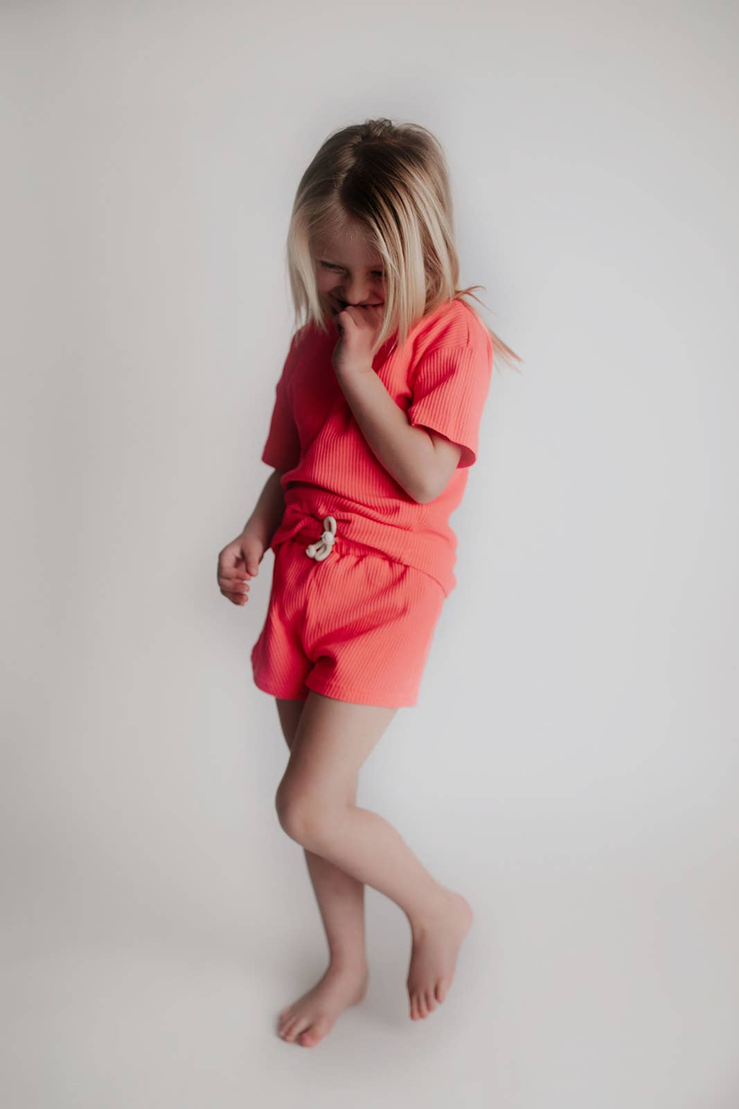 Waffle knit Neon Pink Summer Shorts Set