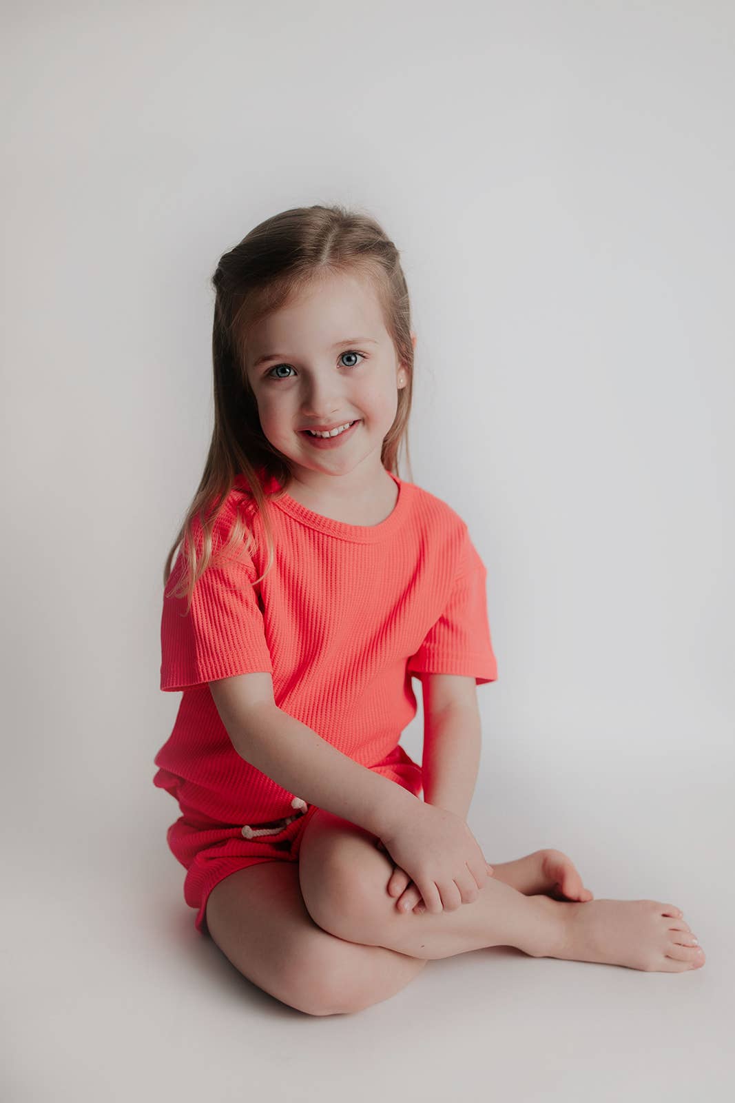 Waffle knit Neon Pink Summer Shorts Set