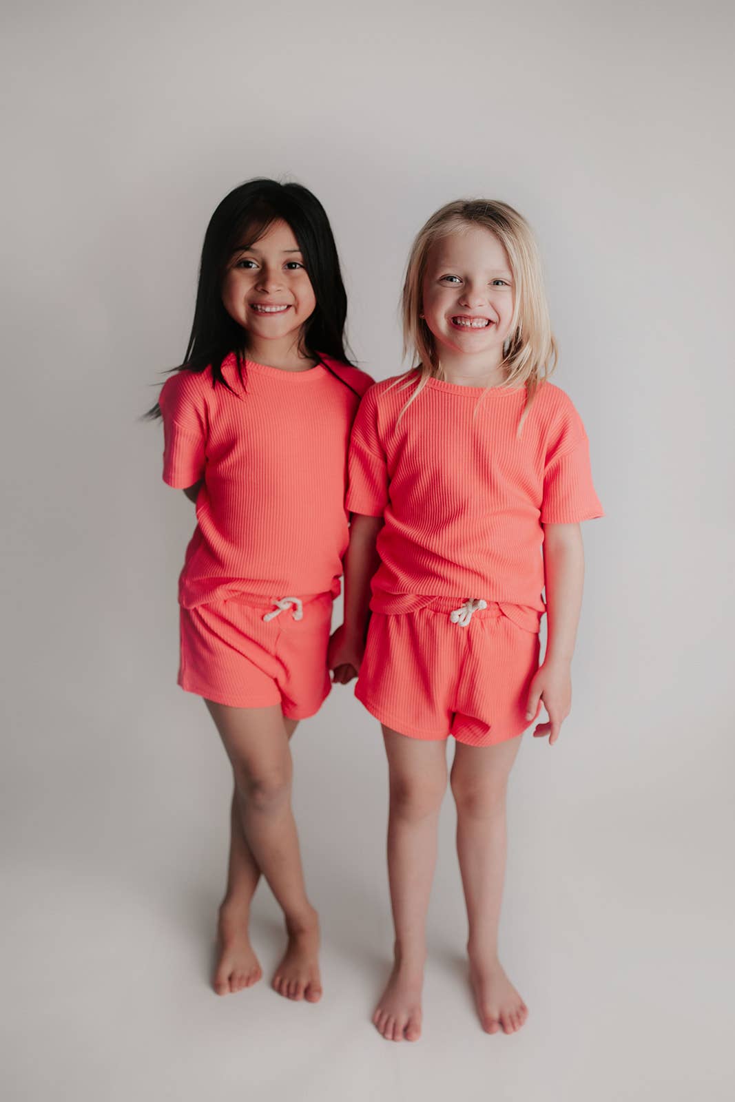 Waffle knit Neon Pink Summer Shorts Set
