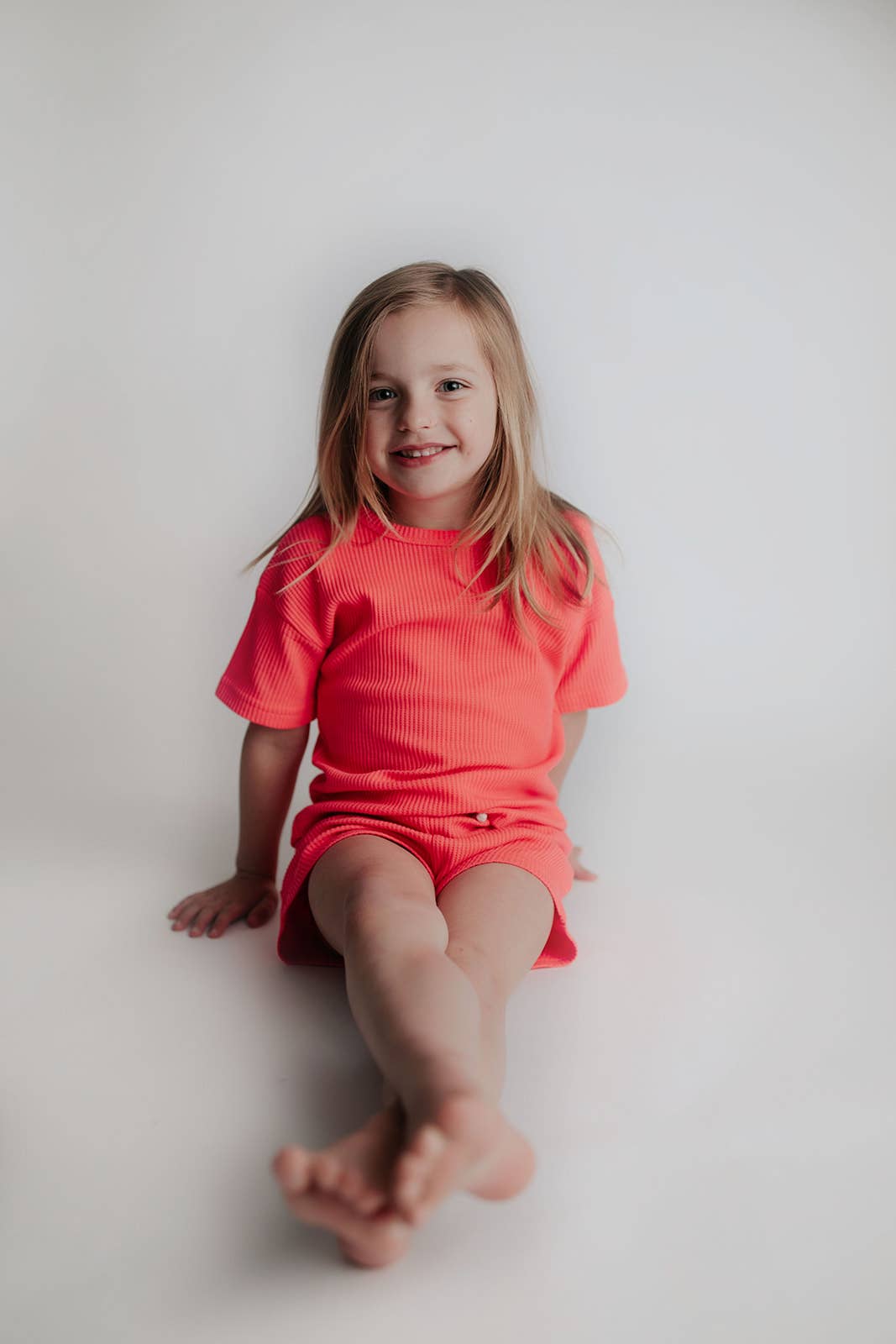 Waffle knit Neon Pink Summer Shorts Set