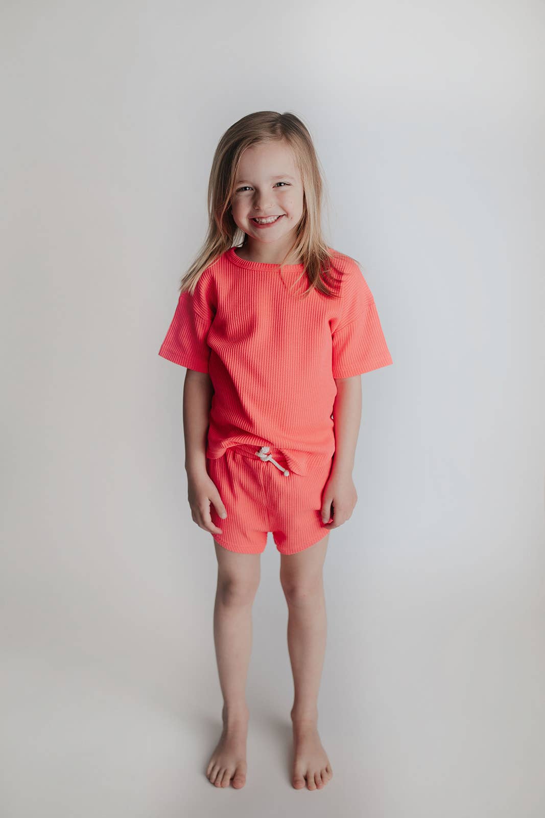 Waffle knit Neon Pink Summer Shorts Set