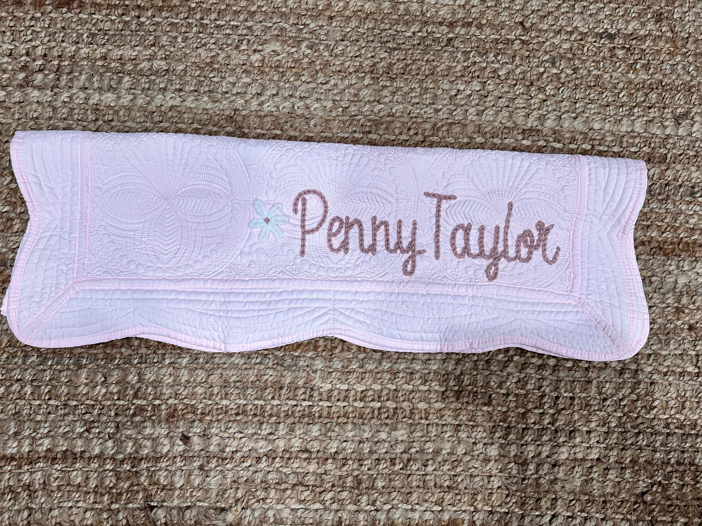 Heirloom Quilt-Hand stitched name