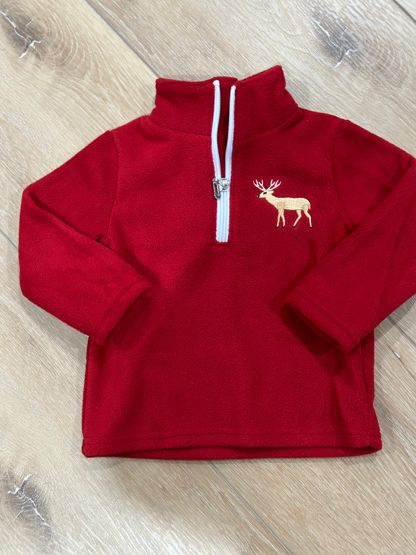 Red Fleece Embroidered Pullover