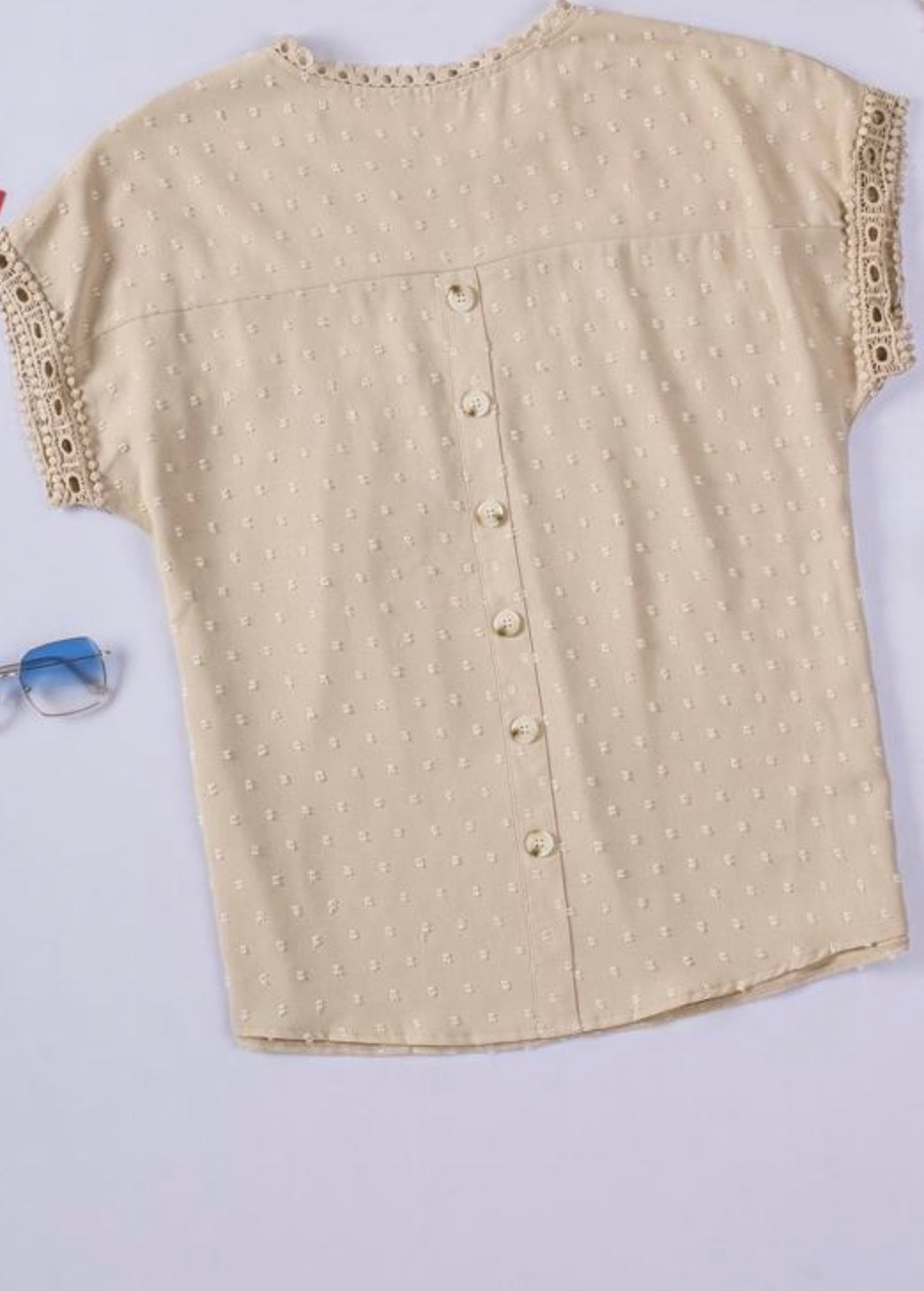 Beige Swiss Dot Crochet Eyelet Blouse