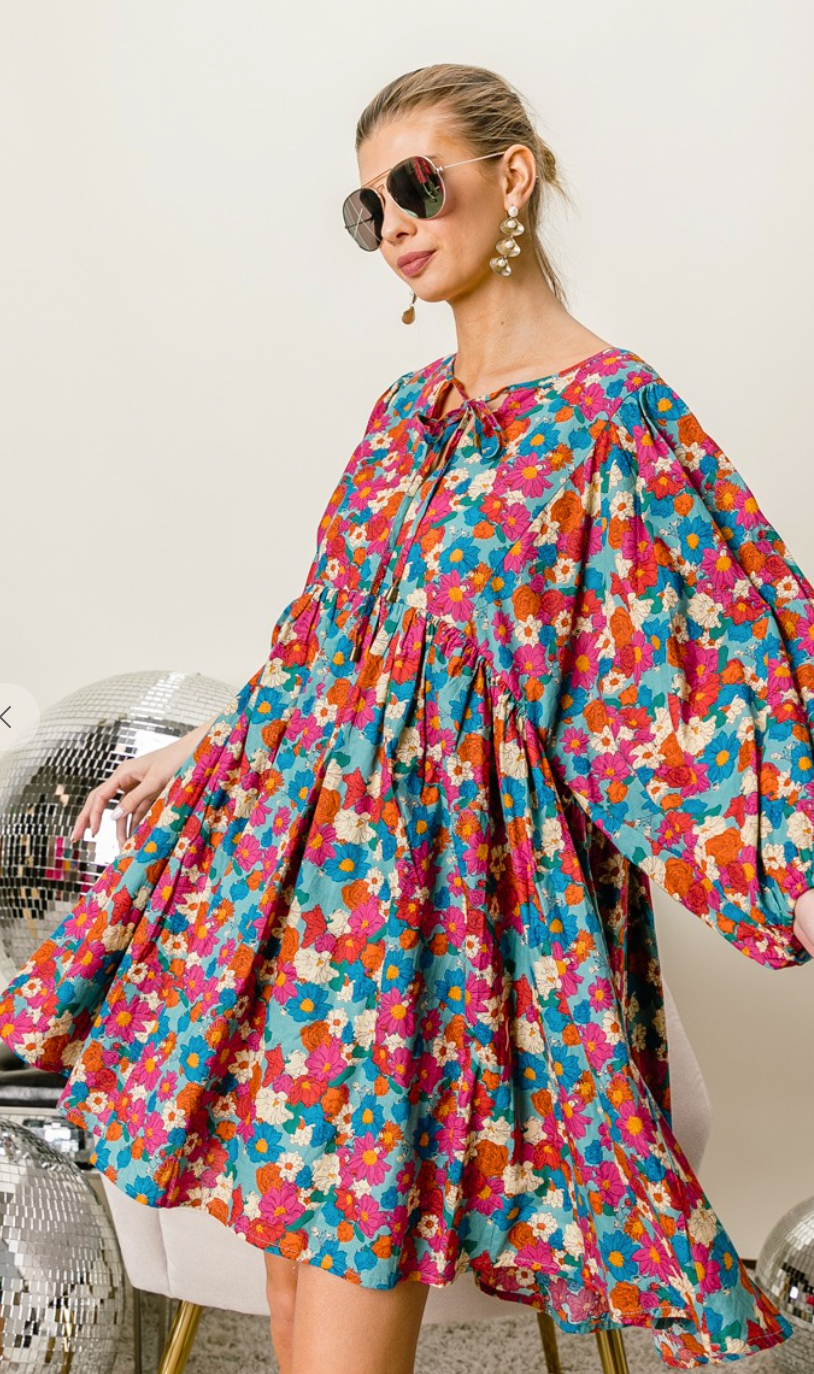 Floral Half Balloon Sleeve Dress