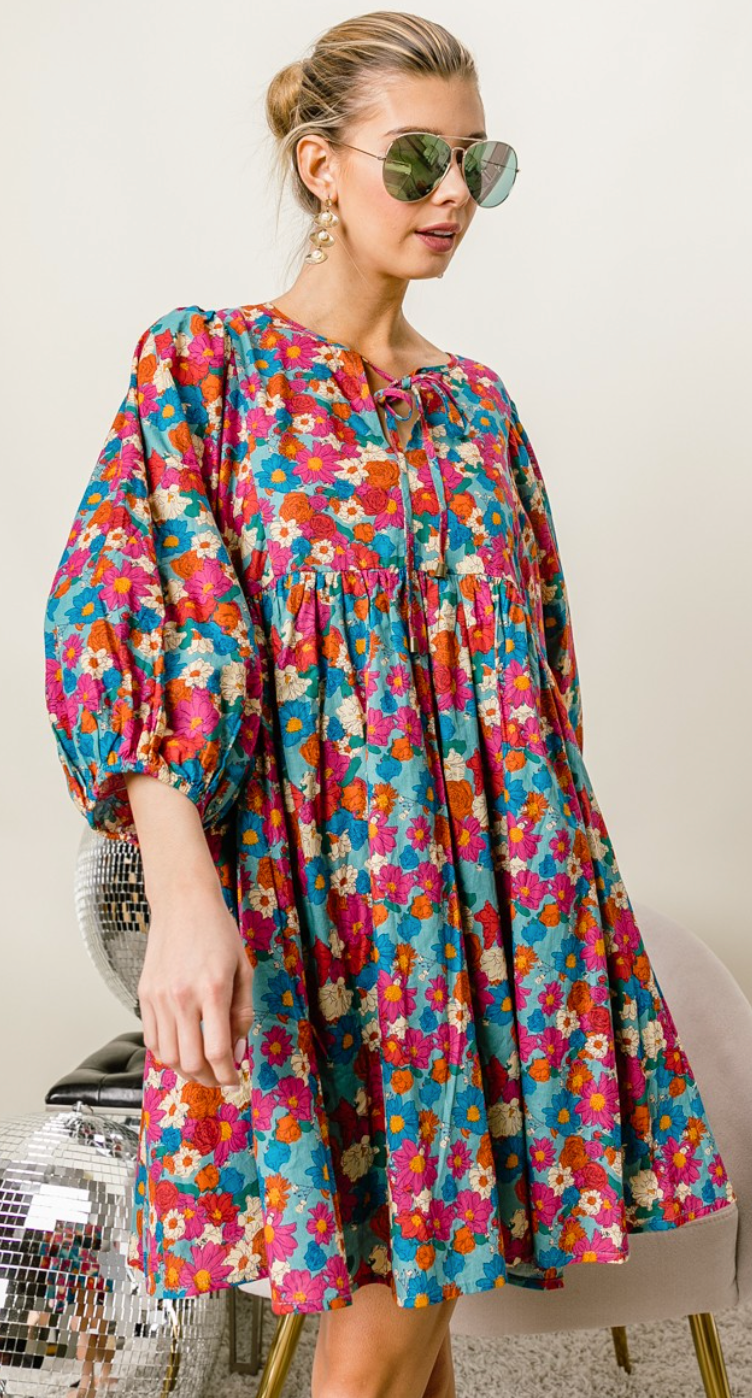 Floral Half Balloon Sleeve Dress