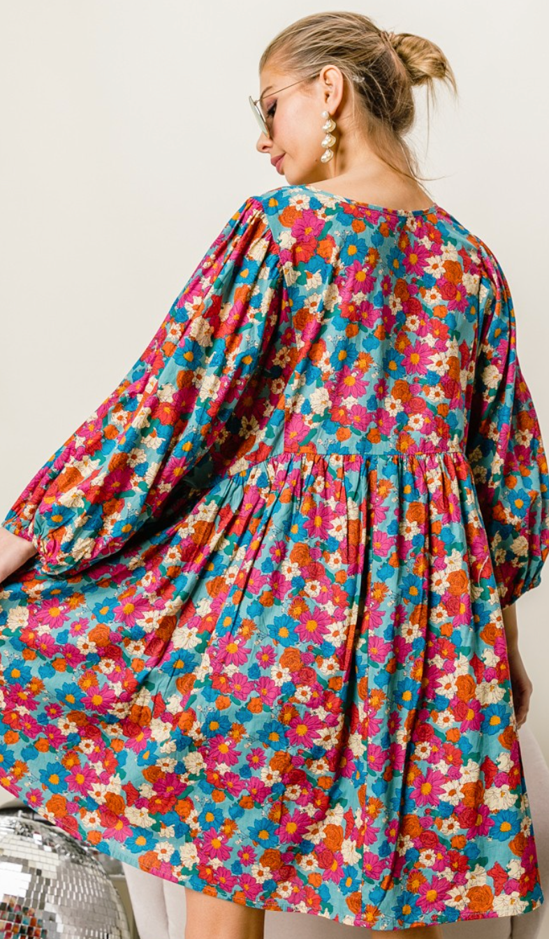 Floral Half Balloon Sleeve Dress