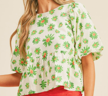 Floral Bubble Sleeve Babydoll Top