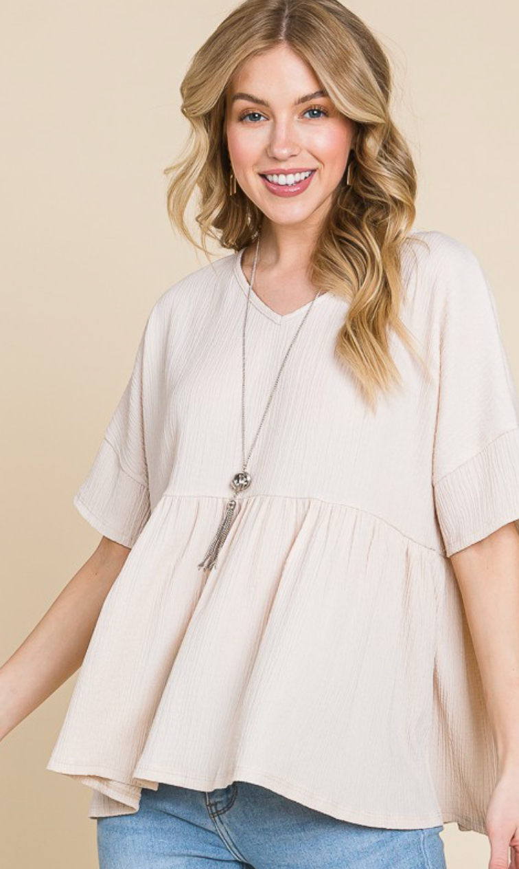 BEIGE CRINKLE GAUZE BLOUSE