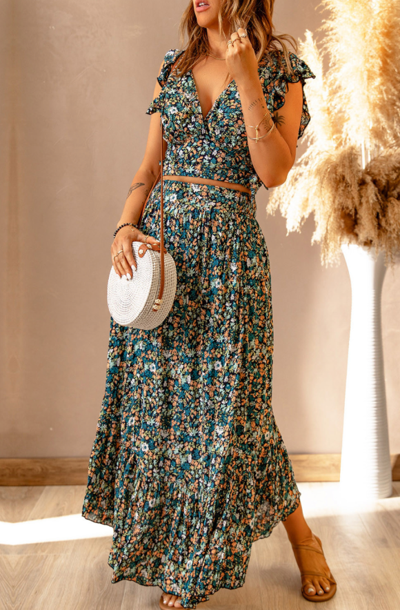Floral Crop Top & Maxi Skirt Set