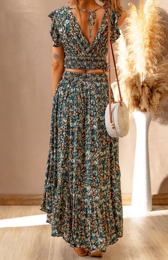 Floral Crop Top & Maxi Skirt Set