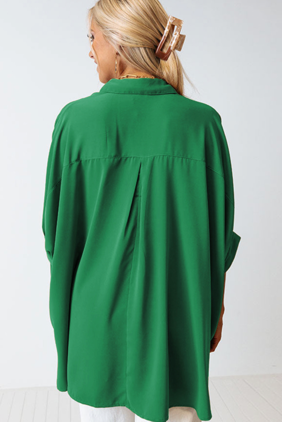 Green 3/4 Batwing Sleeve Oversize Button Up Shirt