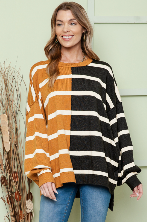 Striped Oversized Drop Shoulder Top