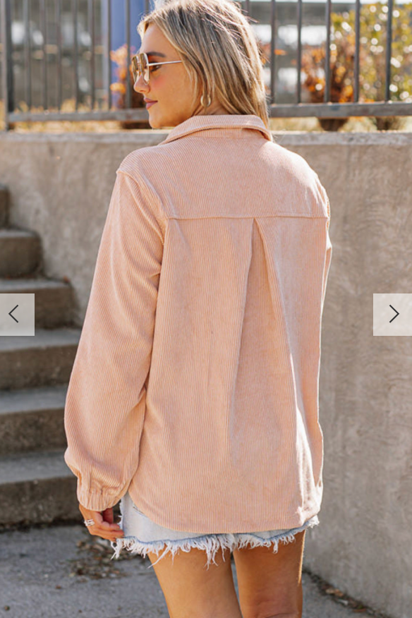 Apricot Corduroy Half Zip Collared Sweatshirt