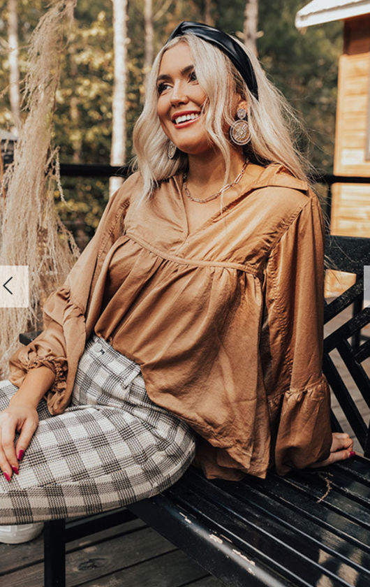 Brown Lantern Sleeve Boho Top