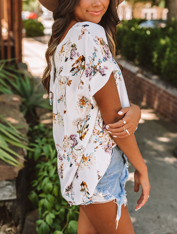 Floral Ruffled Short Sleeve Blouse