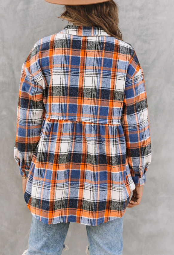Orange Navy Plaid Shacket