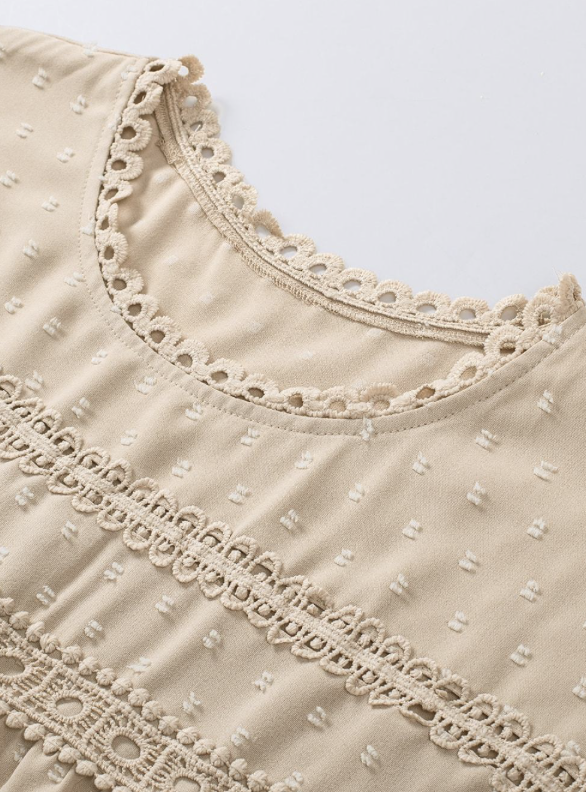 Beige Swiss Dot Crochet Eyelet Blouse