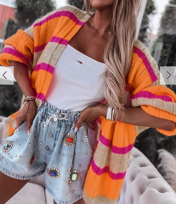 Orange Stripe Ribbed Cardigan