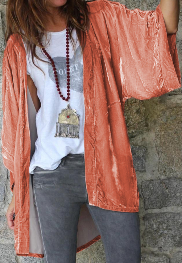 Burnt Orange Velvet Open Front Cardigan
