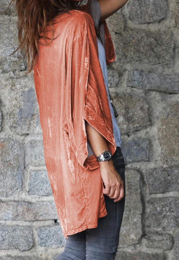 Burnt Orange Velvet Open Front Cardigan