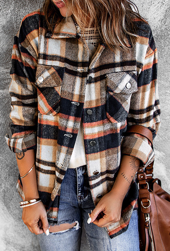 Multicolor/Cream Plaid Flannel Shacket