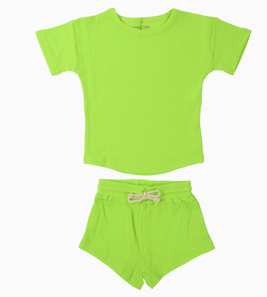 Lime Green Waffle knit Toddler Shorts Set