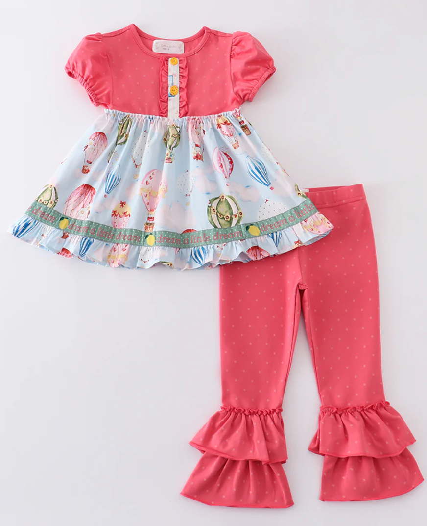 Platinum Balloon Print Dot Ruffle Girl Set