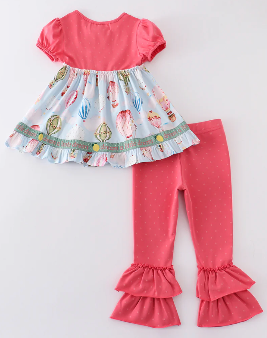 Platinum Balloon Print Dot Ruffle Girl Set