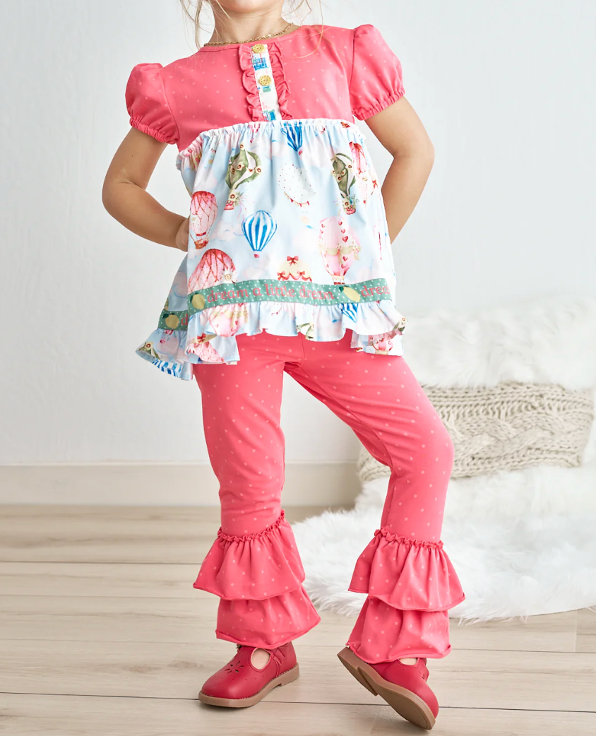 Platinum Balloon Print Dot Ruffle Girl Set