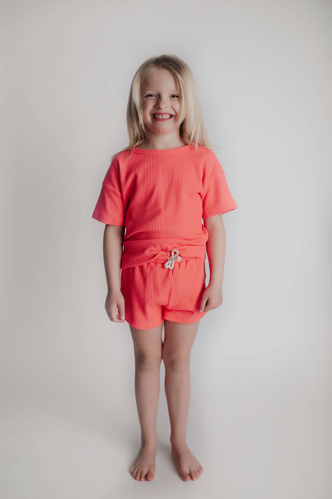 Waffle knit Neon Pink Summer Shorts Set