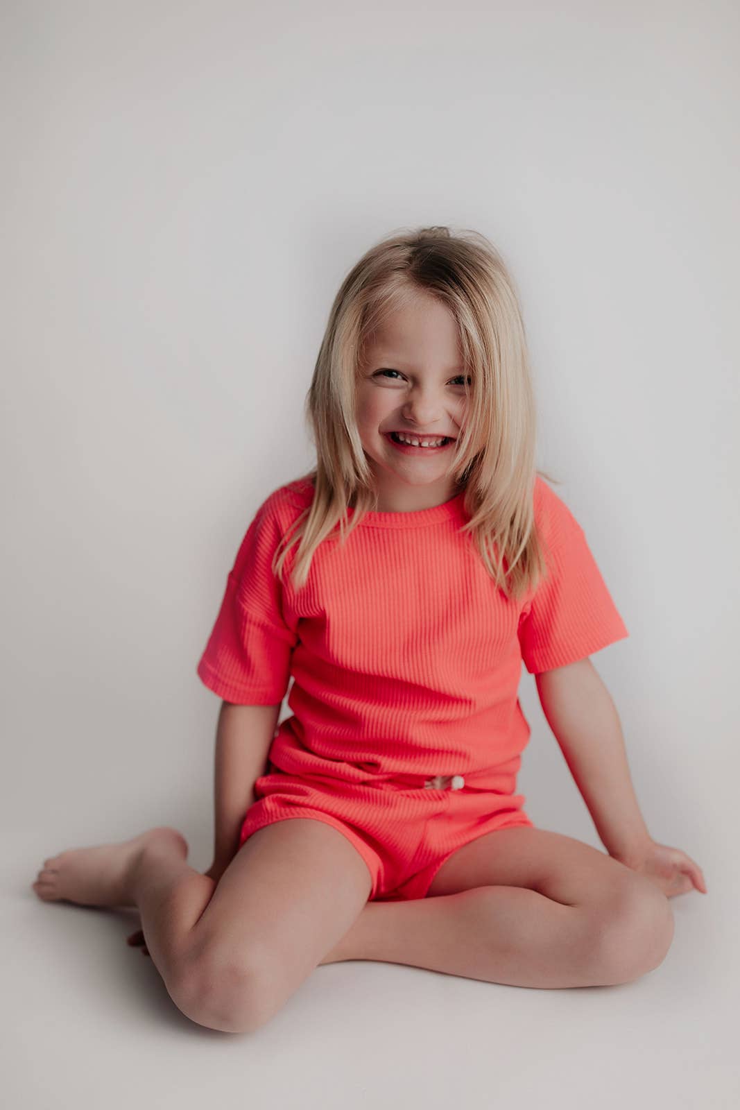 Waffle knit Neon Pink Summer Shorts Set