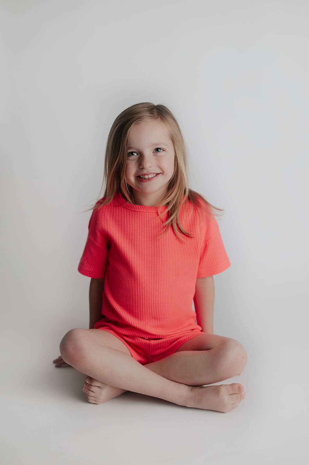 Waffle knit Neon Pink Summer Shorts Set