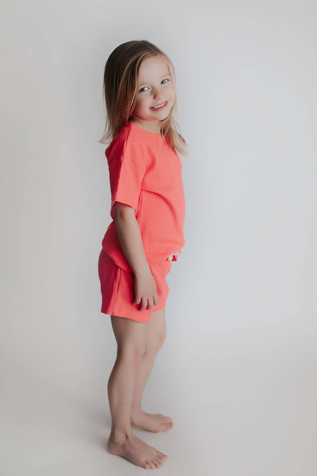 Waffle knit Neon Pink Summer Shorts Set