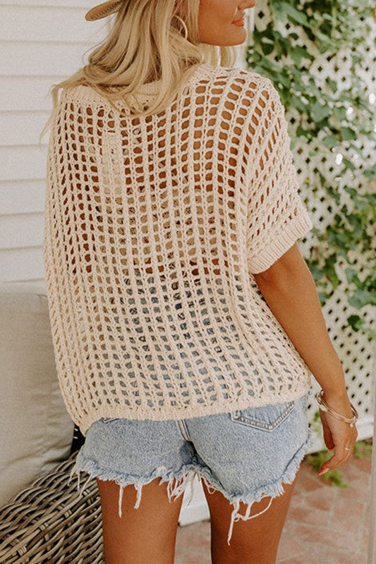 Knit Ribbed Round Neck Short Sleeve Sweater Tee