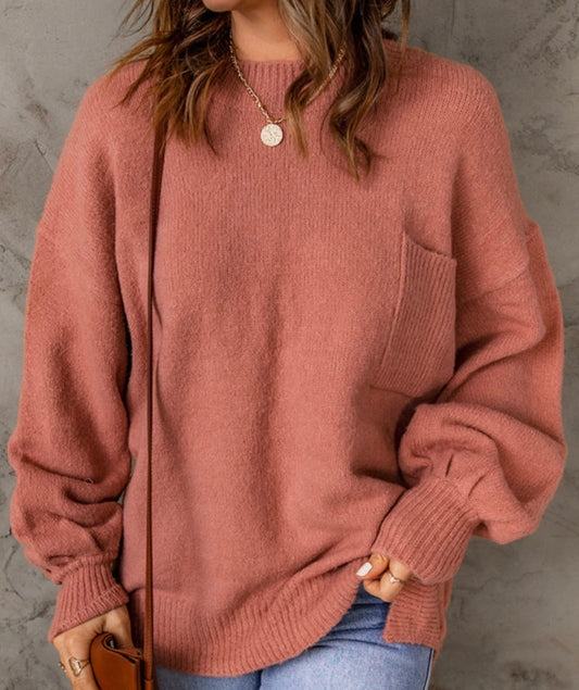 Mauve Drop Sleeve Knit Sweater