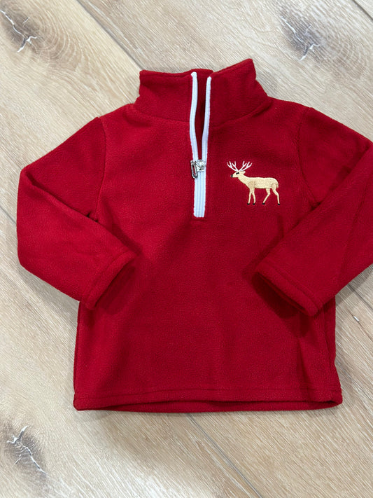 Red Fleece Embroidered  Pullover