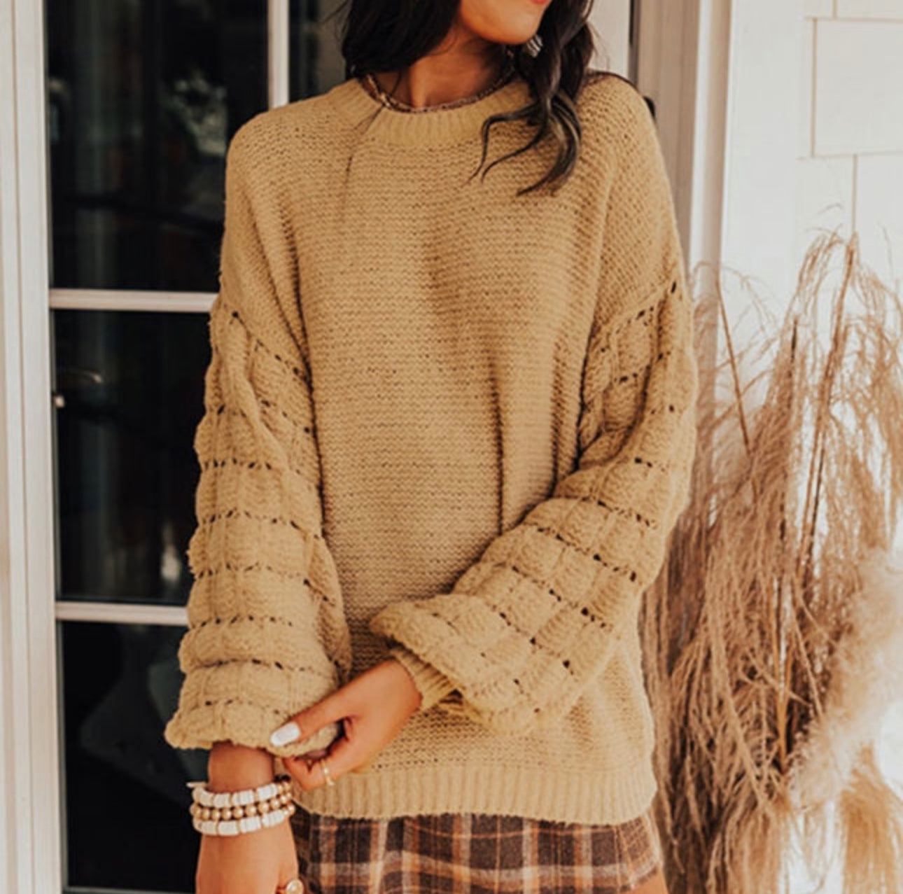 Khaki Long Sleeve Knit Sweater