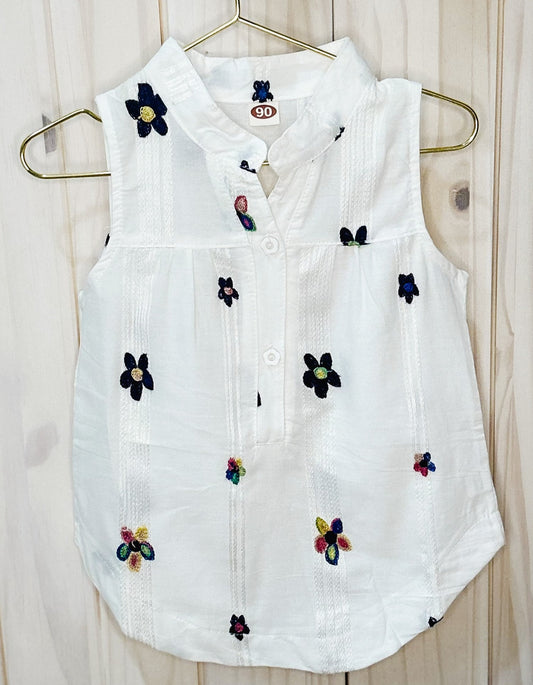 Girls Flower Embroidered Button down top