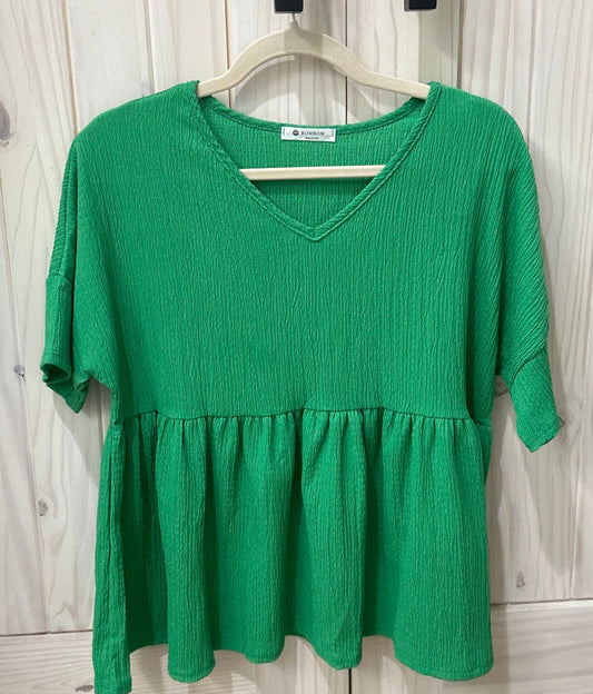 Green Crinkle Gauze Blouse