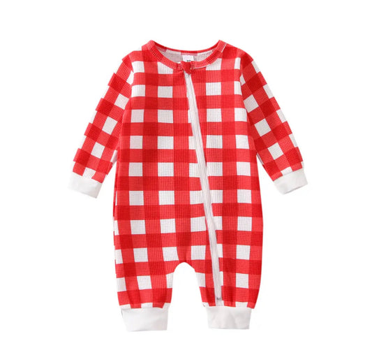 Red Gingham Waffle Knit Zippie