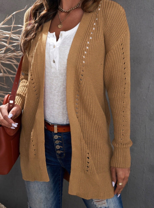Khaki Fall Long Sleeve Long Cardigan Sweater