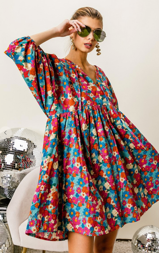 Floral Half Balloon Sleeve Dress