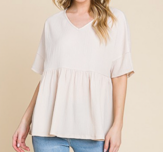 BEIGE CRINKLE GAUZE BLOUSE