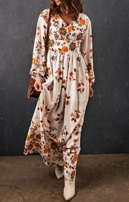 Floral Print Boho Long Sleeve Dress