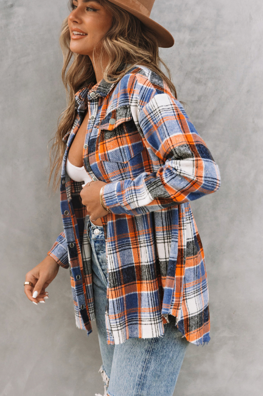 Orange Navy Plaid Shacket