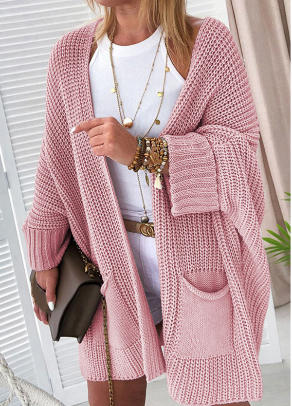 Pink Batwing  Oversized Cable Knit Cardigan